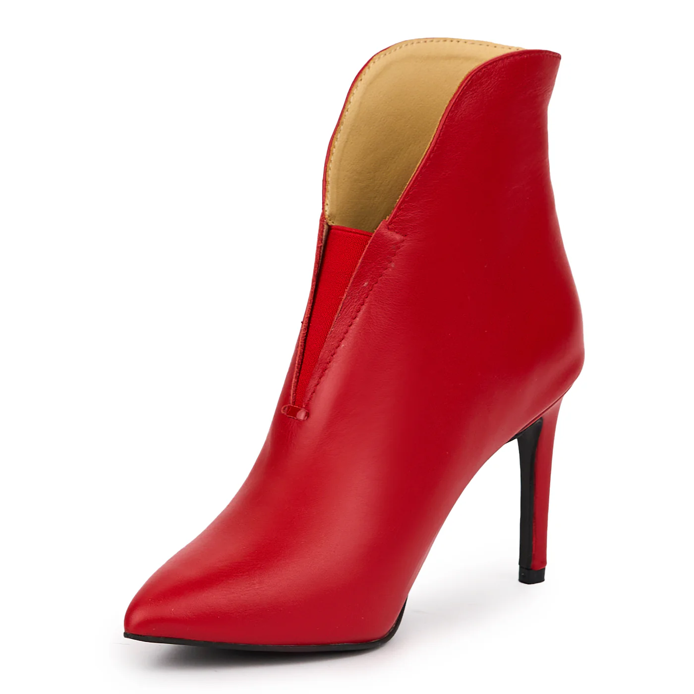 Botine dama din piele naturala rosie cu toc subtire 9 cm 14267 - Image 3