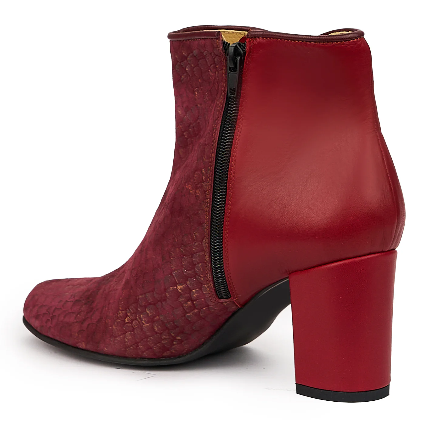 Botine dama din piele naturala rosu-bordo cu toc gros 8 cm 14404 - Image 2