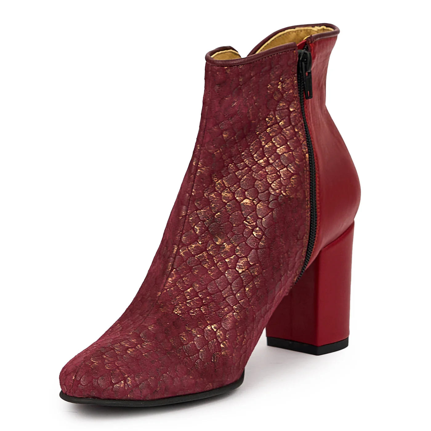 Botine dama din piele naturala rosu-bordo cu toc gros 8 cm 14404 - Image 3