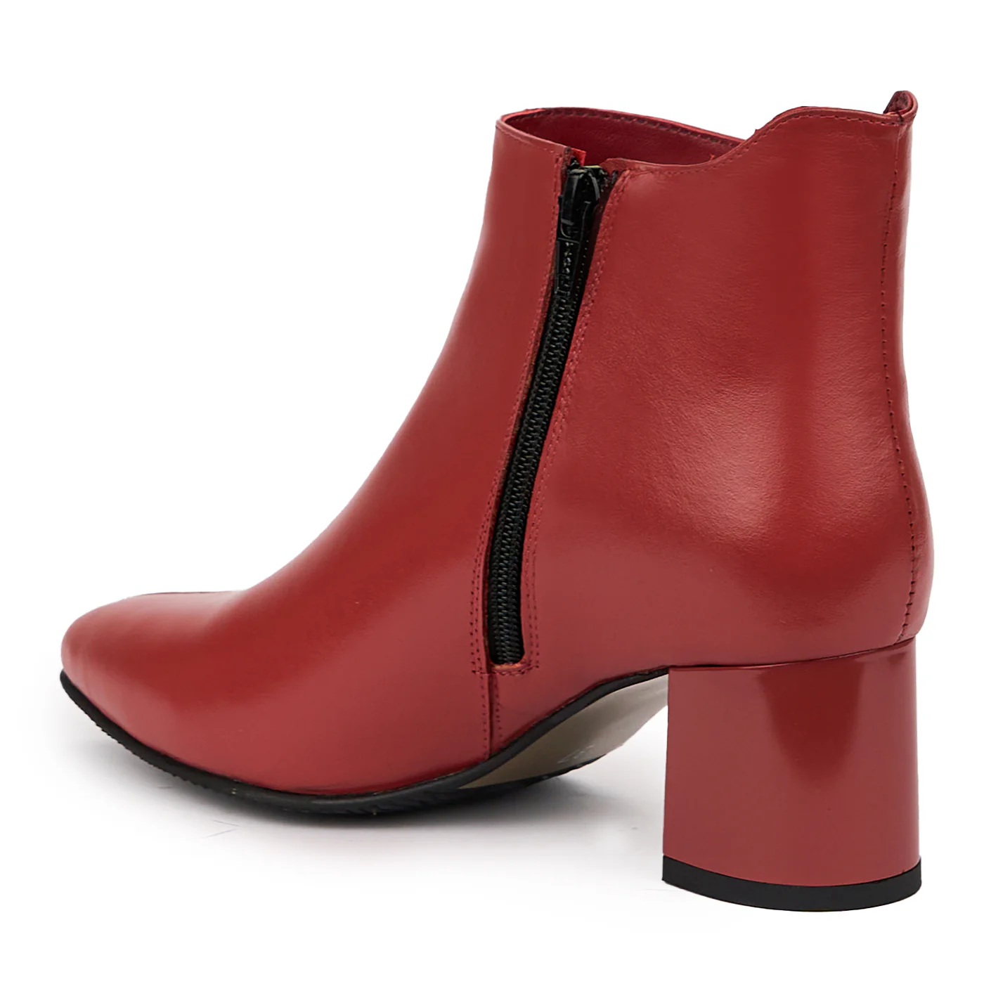 Botine dama din piele naturala rosu-caramiziu cu toc gros 6 cm 14316 - Image 2