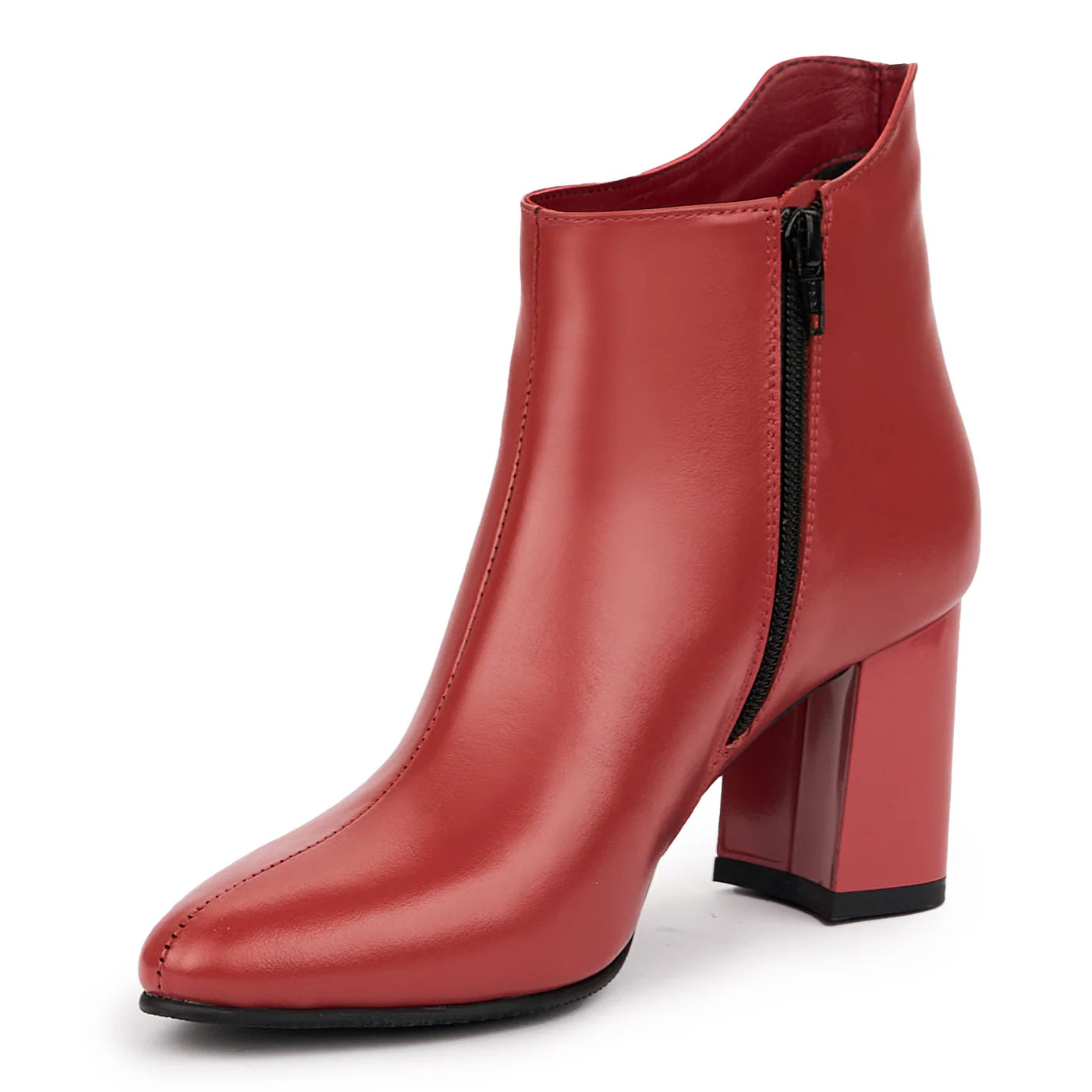 Botine dama din piele naturala rosu-caramiziu cu toc gros 7.5 cm 14320 - Image 3