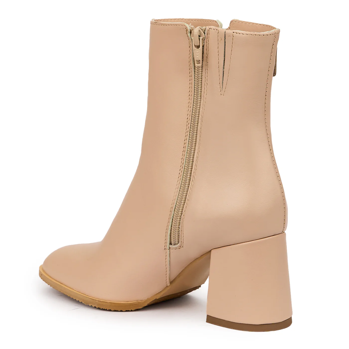Botine dama din piele naturala roz - nude cu toc gros 7 cm 14251 - Image 2