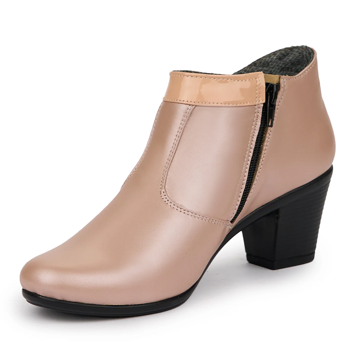 Botine dama din piele naturala roz - nude sidefat 14305 - Image 3