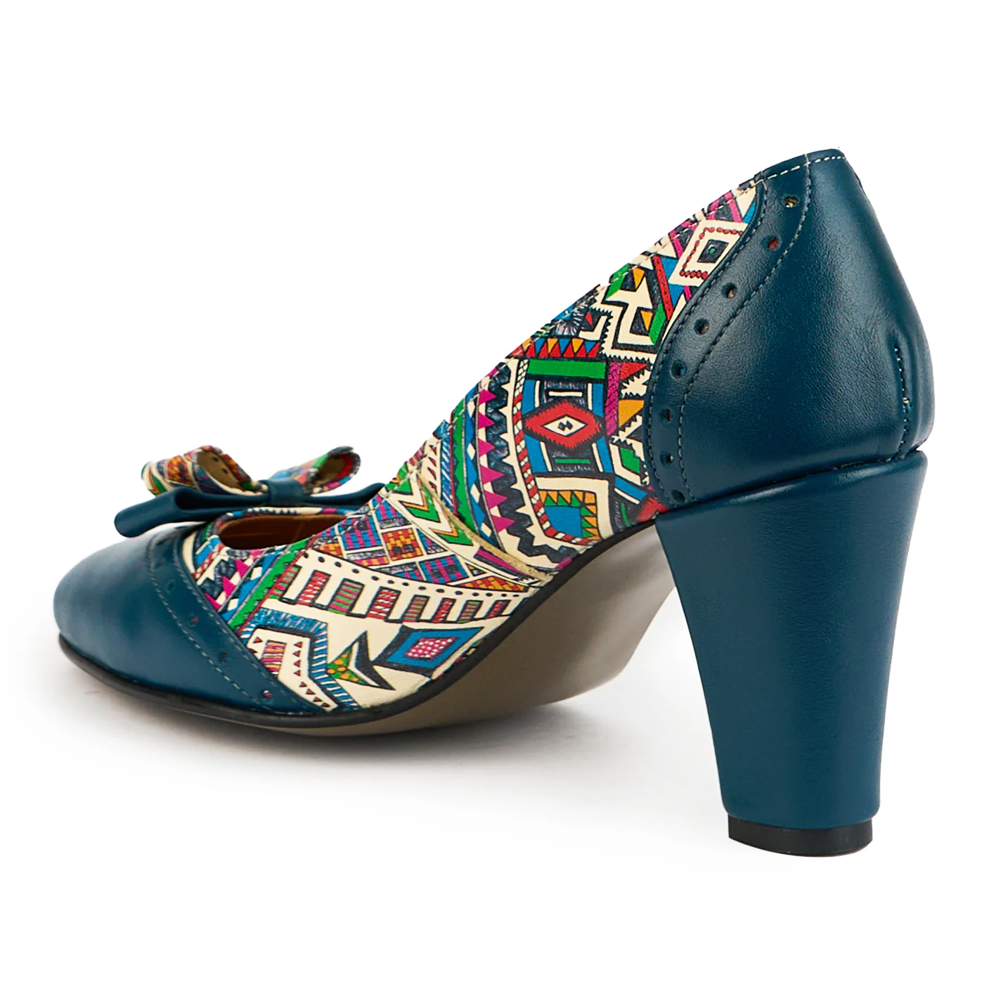 Botine dama din piele naturala turcoaz cu toc gros 8 cm 14857 - Image 2