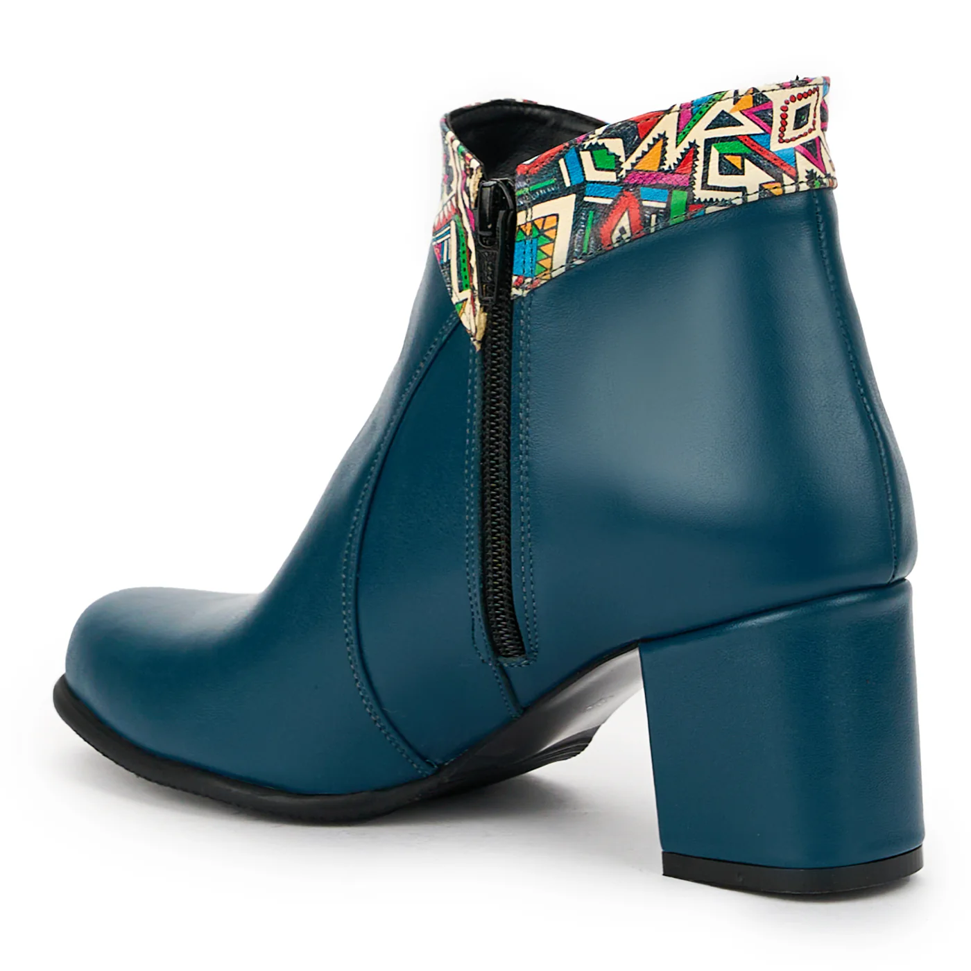 Botine dama din piele naturala turcoaz cu toc gros 7 cm 14852 - Image 2