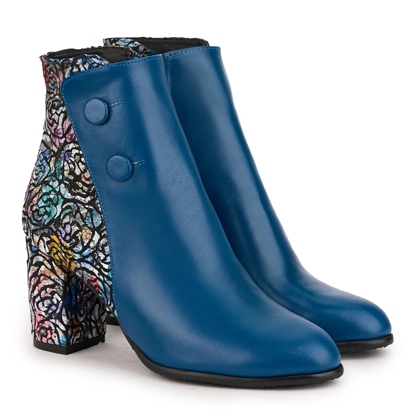 Botine dama din piele naturala turcoaz + multicolor cu toc gros 8 cm 16709 - Image 4
