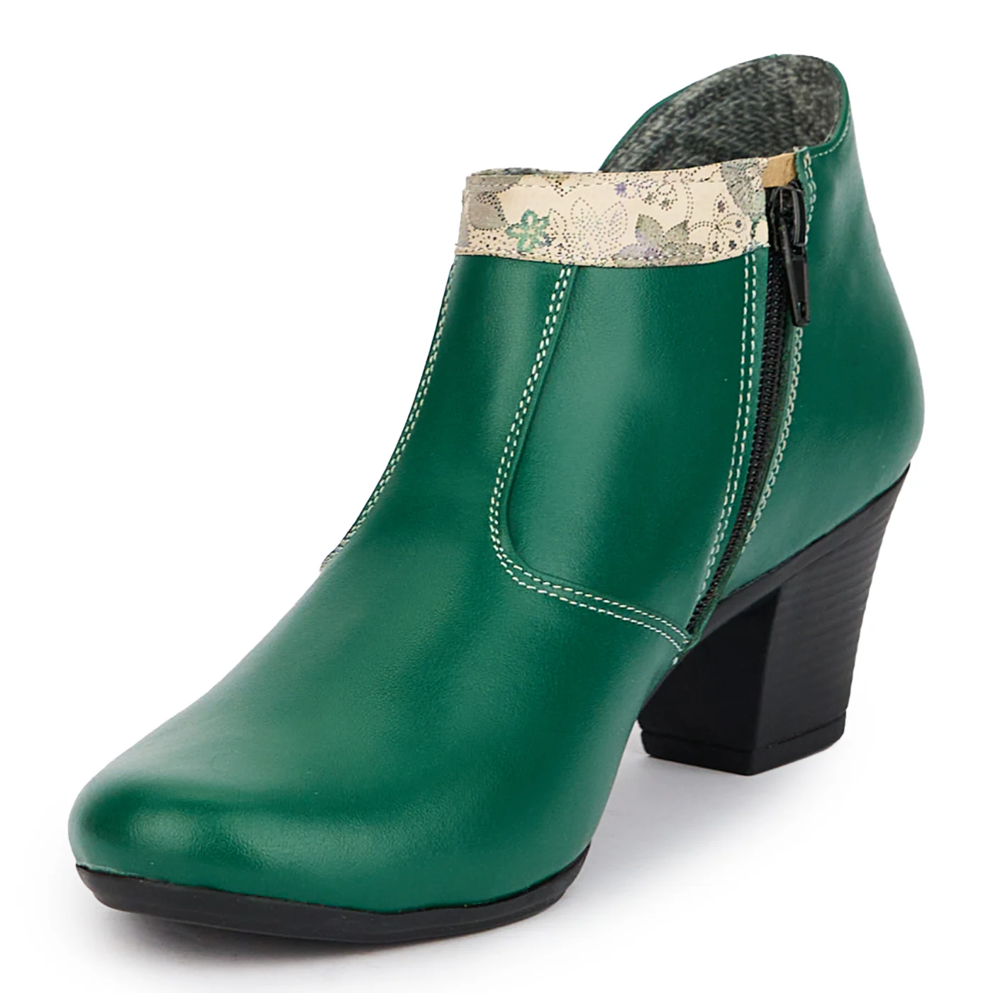 Botine dama din piele naturala verde cu toc 6 cm 15195 - Image 3