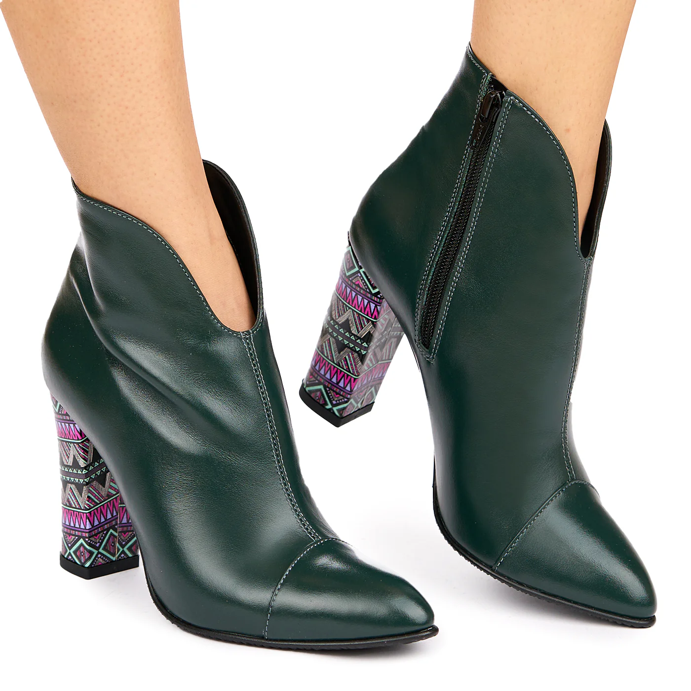Botine dama din piele naturala verde cu toc gros 10 cm 6350 - Image 2