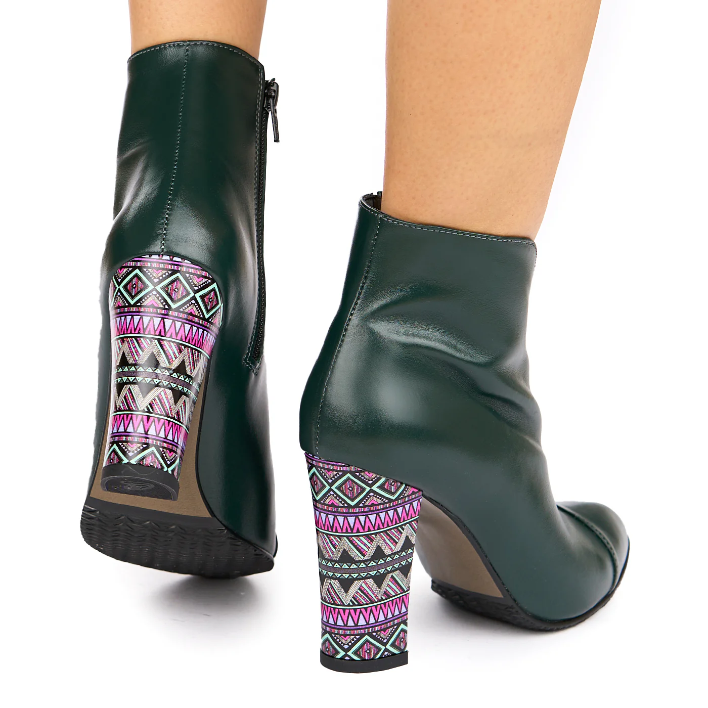 Botine dama din piele naturala verde cu toc gros 10 cm 6350 - Image 4