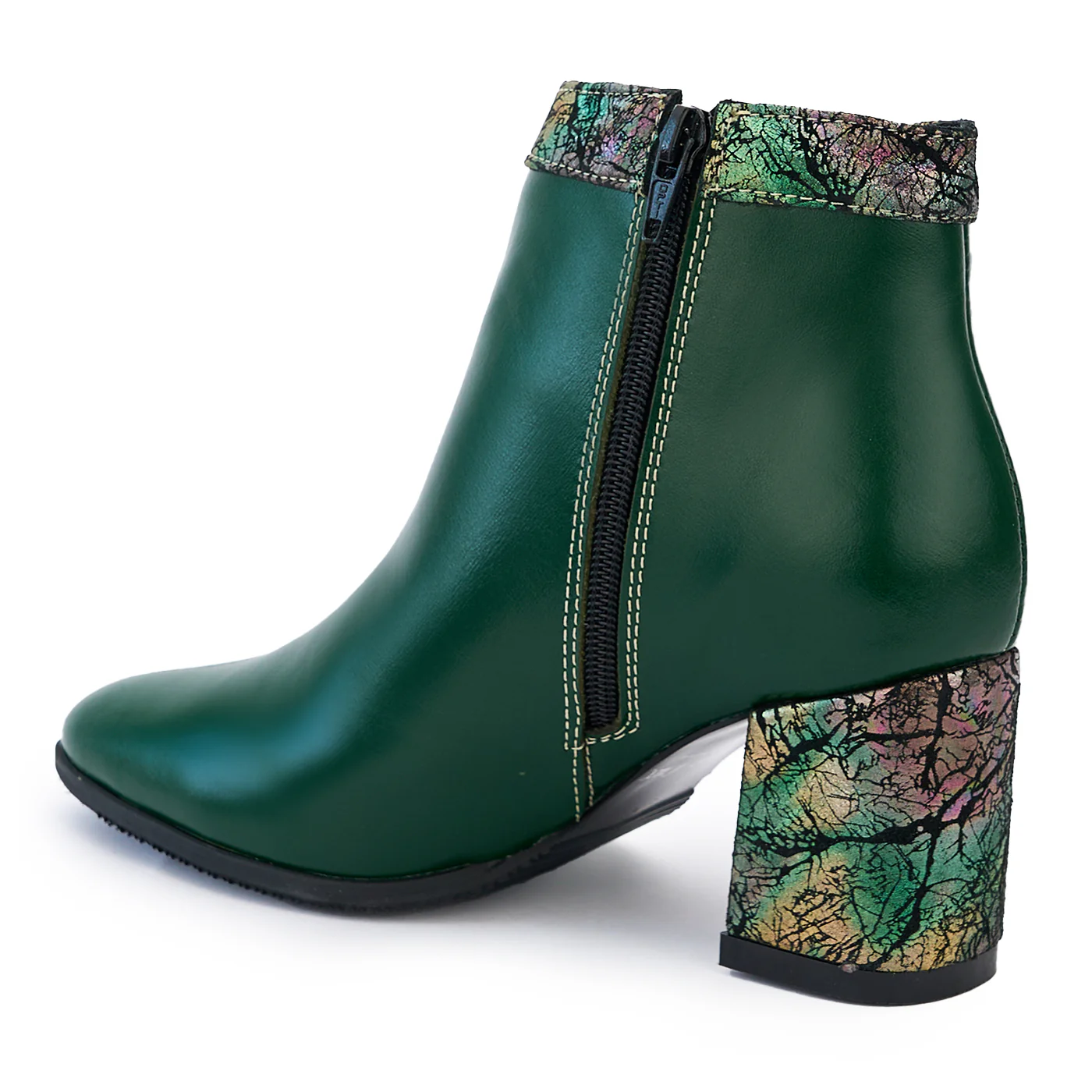 Botine dama din piele naturala verde cu toc gros 14207 - Image 2