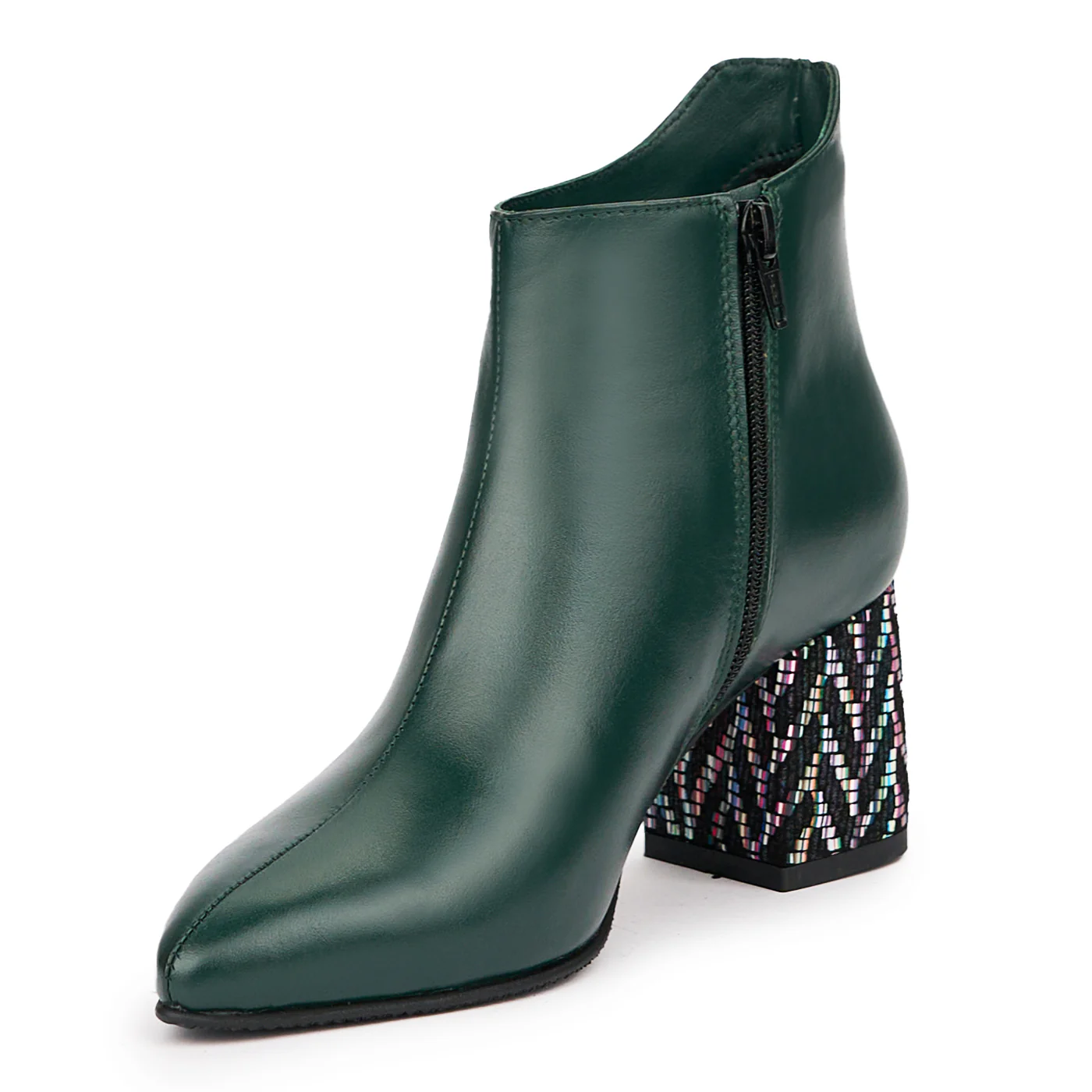 Botine dama din piele naturala verde cu toc gros 6.5 cm 14484 - Image 3
