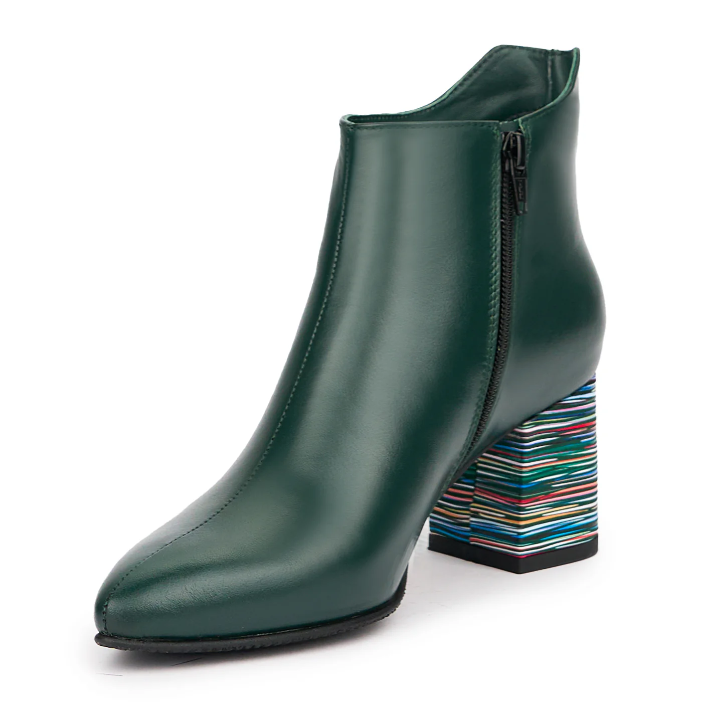 Botine dama din piele naturala verde cu toc gros 6.5 cm 14499 - Image 3
