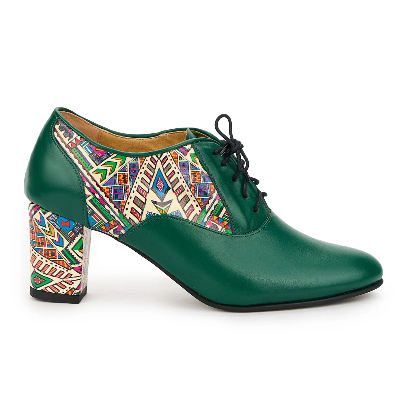 Botine dama din piele naturala verde cu toc gros 6.5 cm 14855