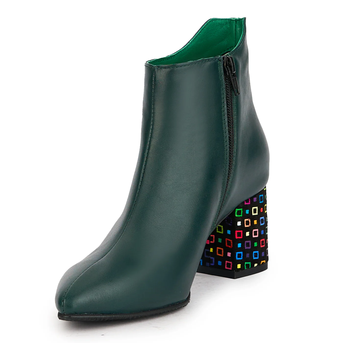 Botine dama din piele naturala verde cu toc gros 6.5 cm 17254 - Image 3
