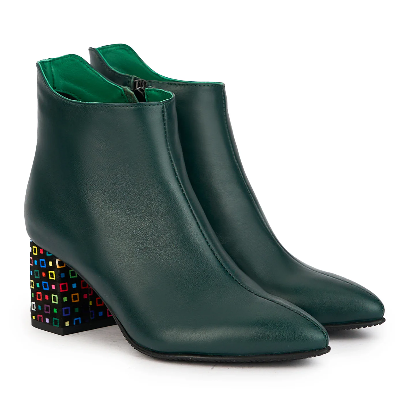 Botine dama din piele naturala verde cu toc gros 6.5 cm 17254 - Image 4