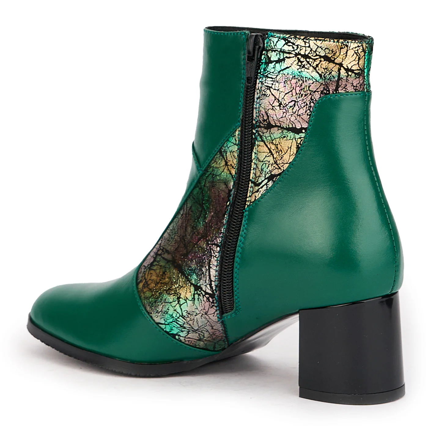 Botine dama din piele naturala verde cu toc gros 6 cm 17079 - Image 2