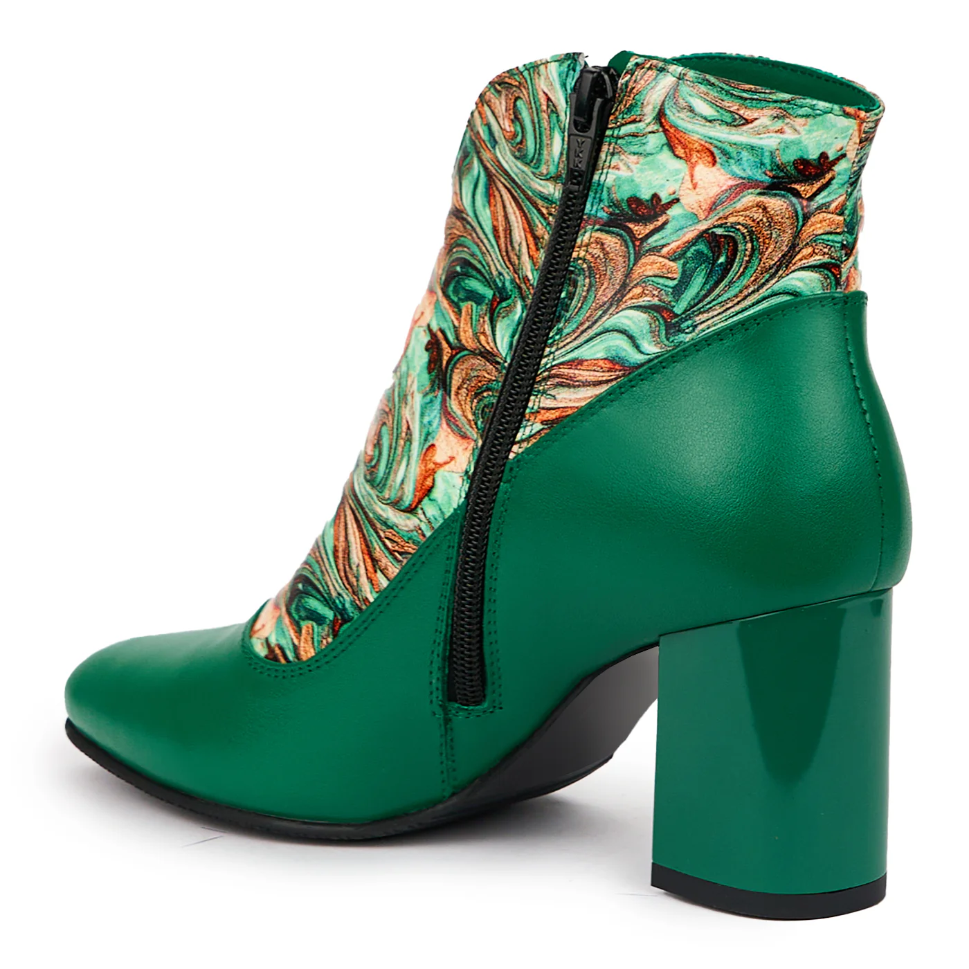 Botine dama din piele naturala verde cu toc gros 7.5 cm 14318 - Image 2