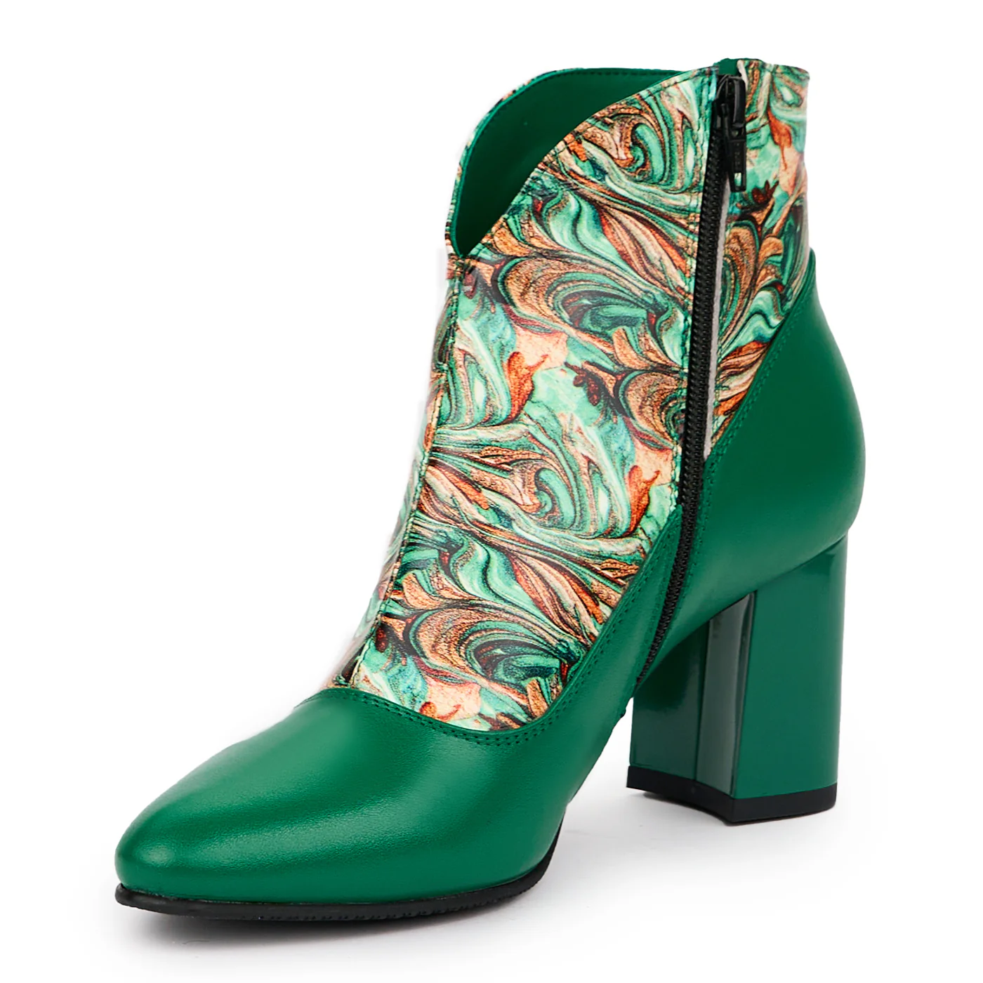 Botine dama din piele naturala verde cu toc gros 7.5 cm 14318 - Image 3