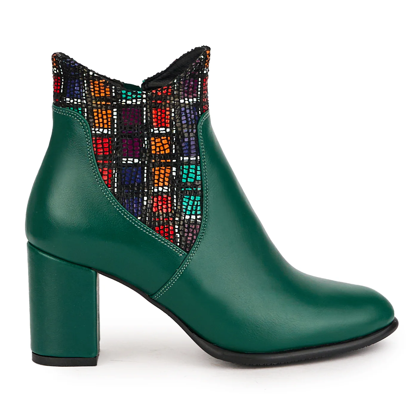 Botine dama din piele naturala verde cu toc gros 7.5 cm 16698