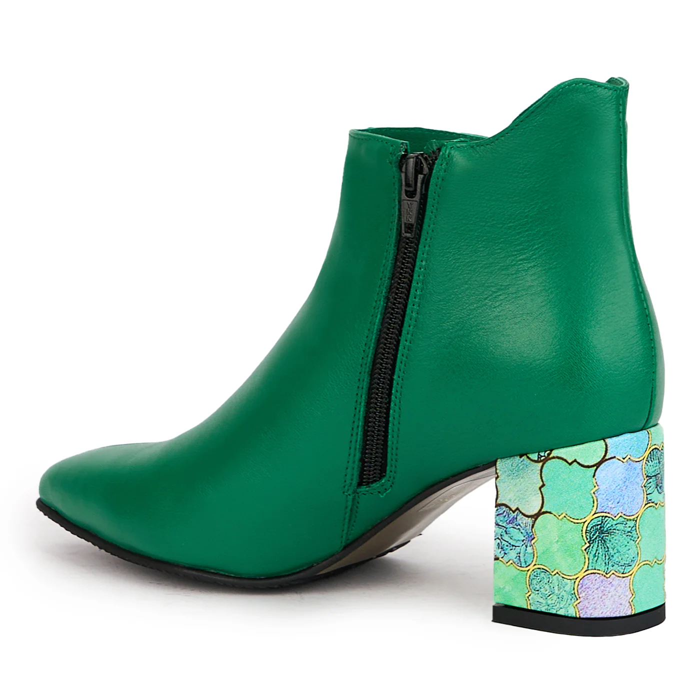 Botine dama din piele naturala verde cu toc gros 7 cm 17200 - Image 2