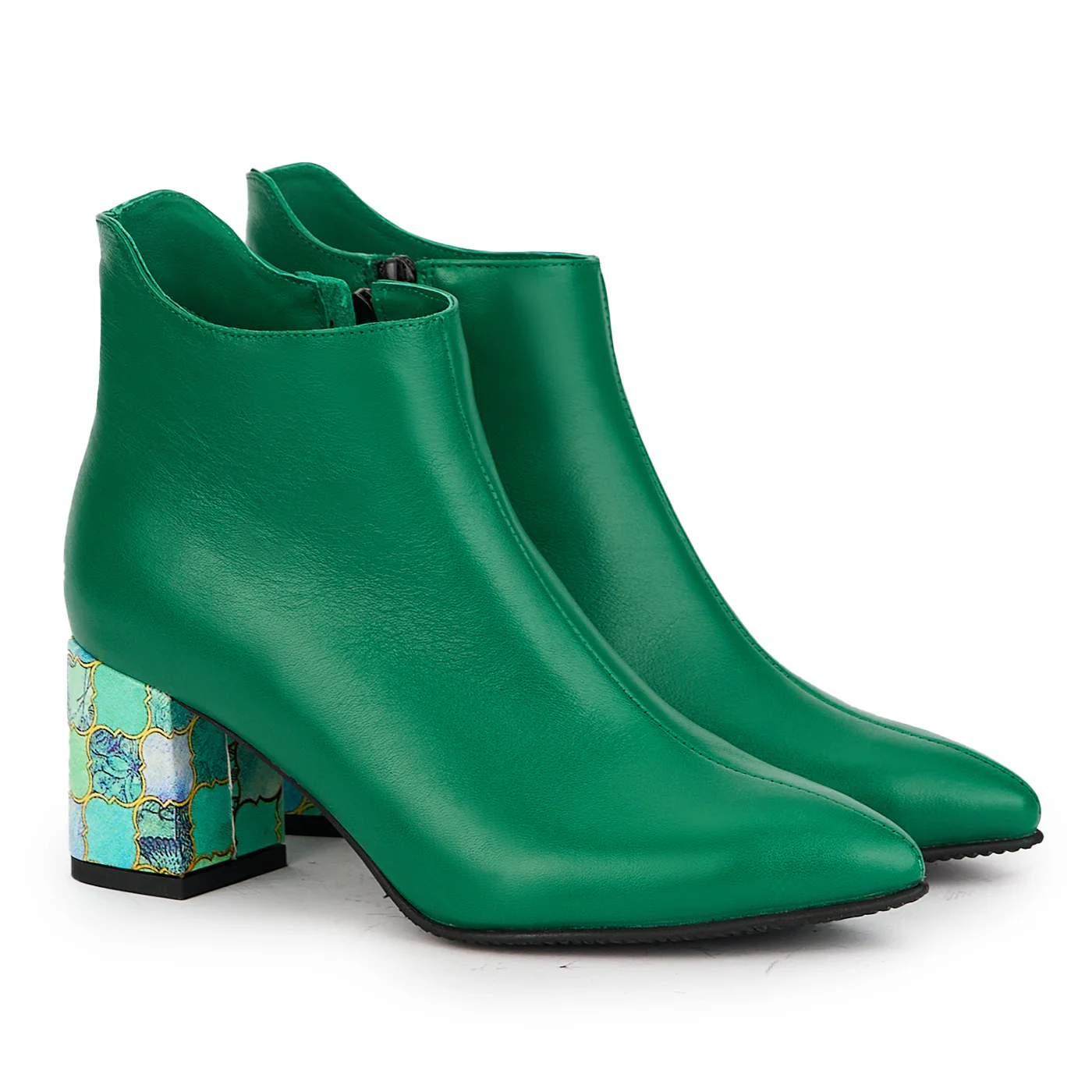 Botine dama din piele naturala verde cu toc gros 7 cm 17200 - Image 4