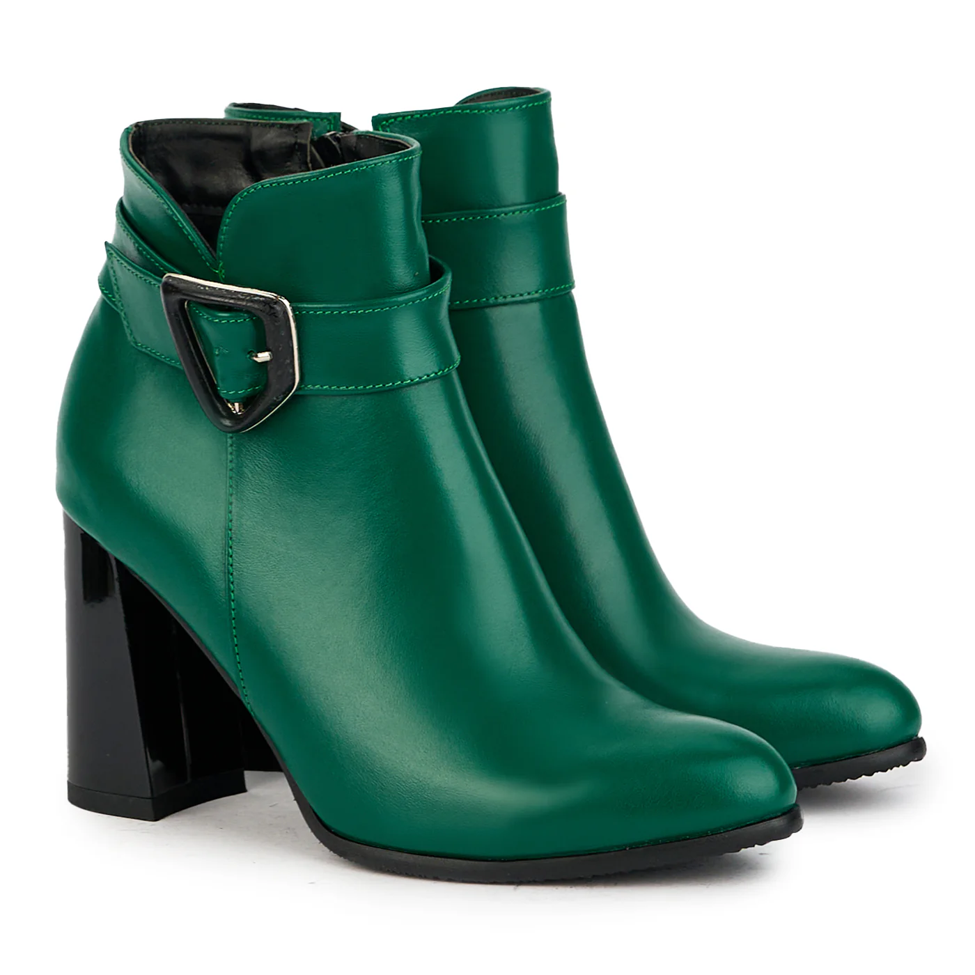 Botine dama din piele naturala verde cu toc gros 9 cm 17356 - Image 4