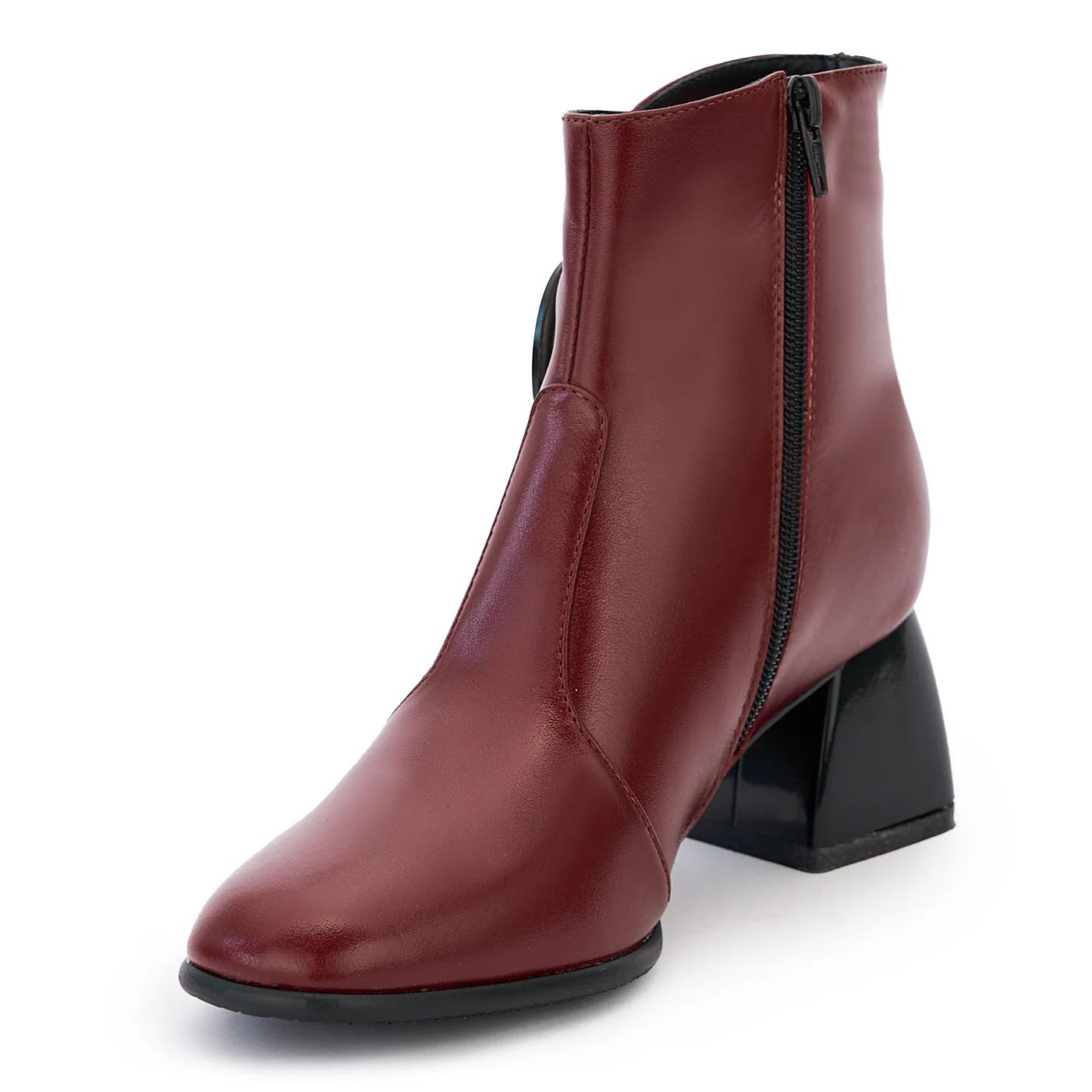 Botine dama din piele naturala visinie cu toc gros 14215 - Image 3