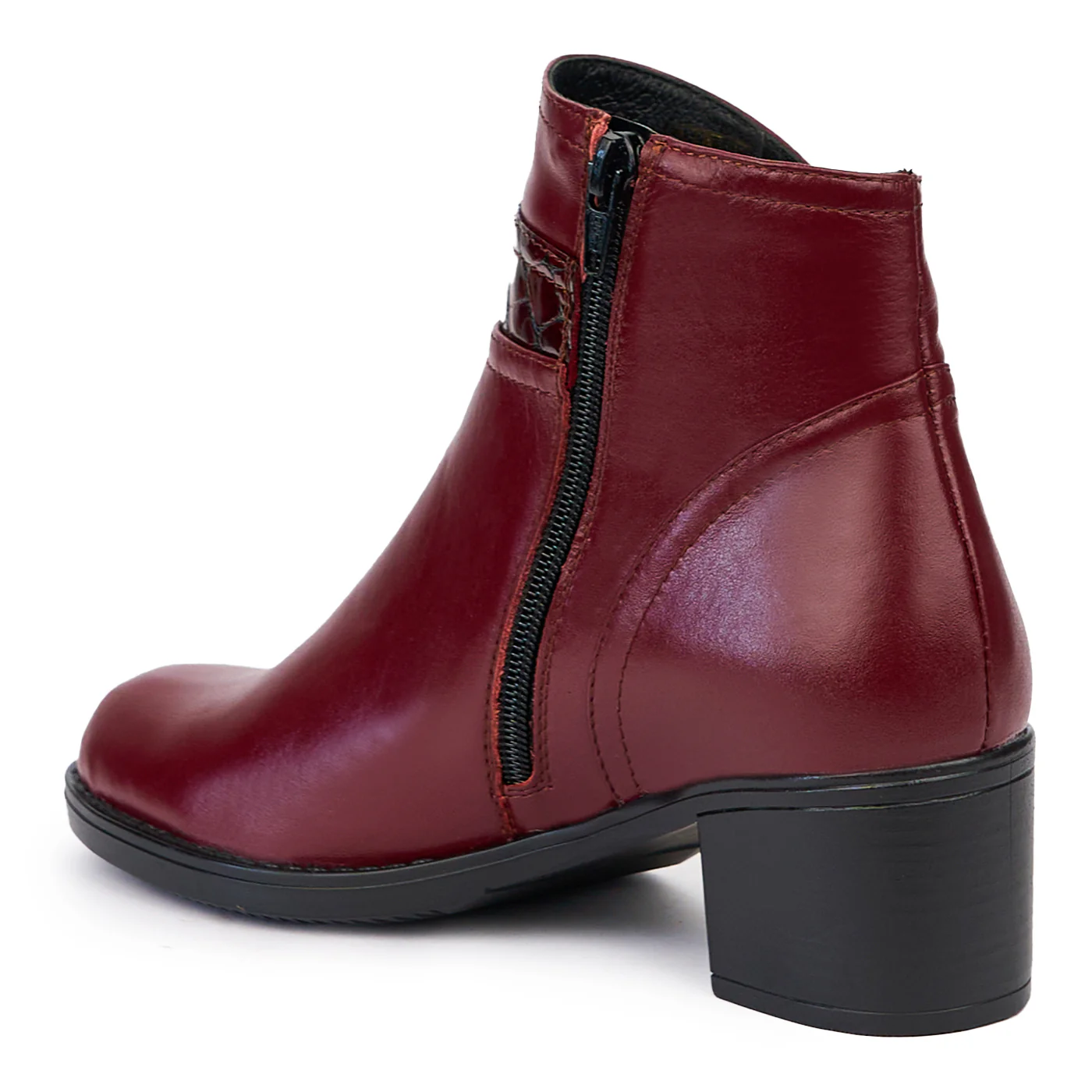 Botine dama din piele naturala visinie cu toc gros 5.5 cm 14506 - Image 2