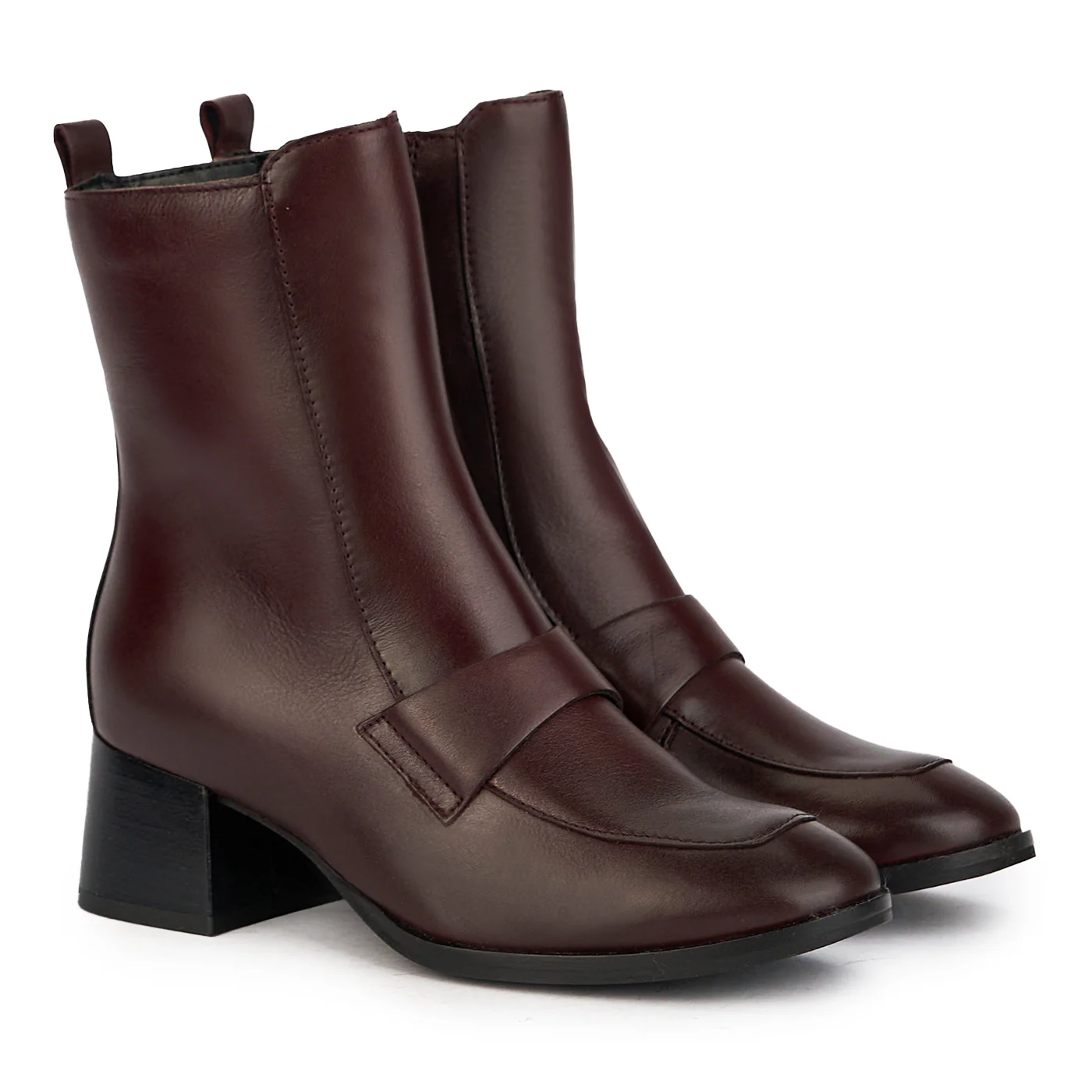 Botine dama din piele naturala visinie cu toc gros 5 cm 17233 - Image 4