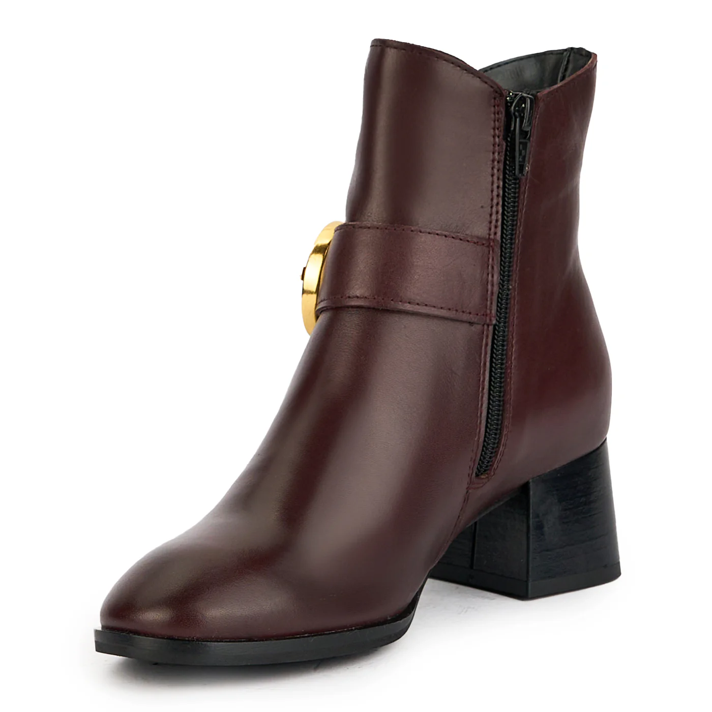 Botine dama din piele naturala visinie cu toc gros 5 cm 17237 - Image 3