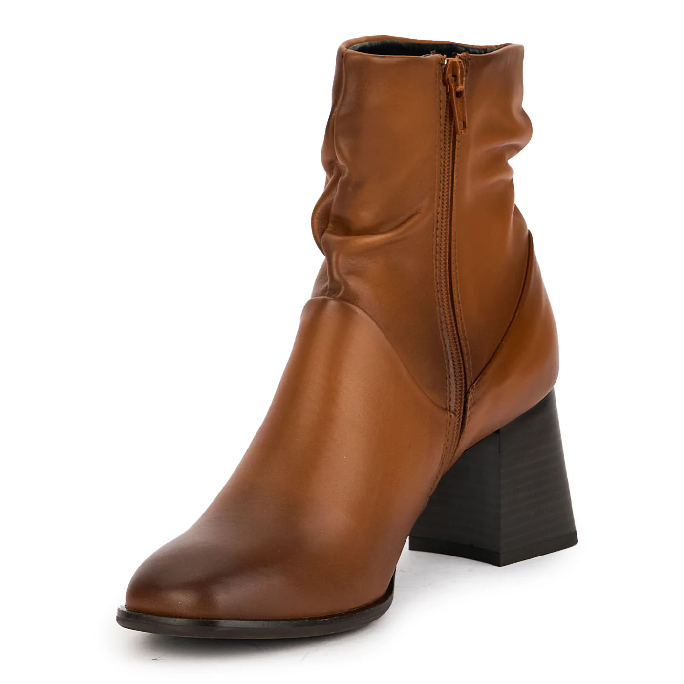 Botine dama din piele naturala maro cu toc gros 6.5 cm 17238 - Image 3