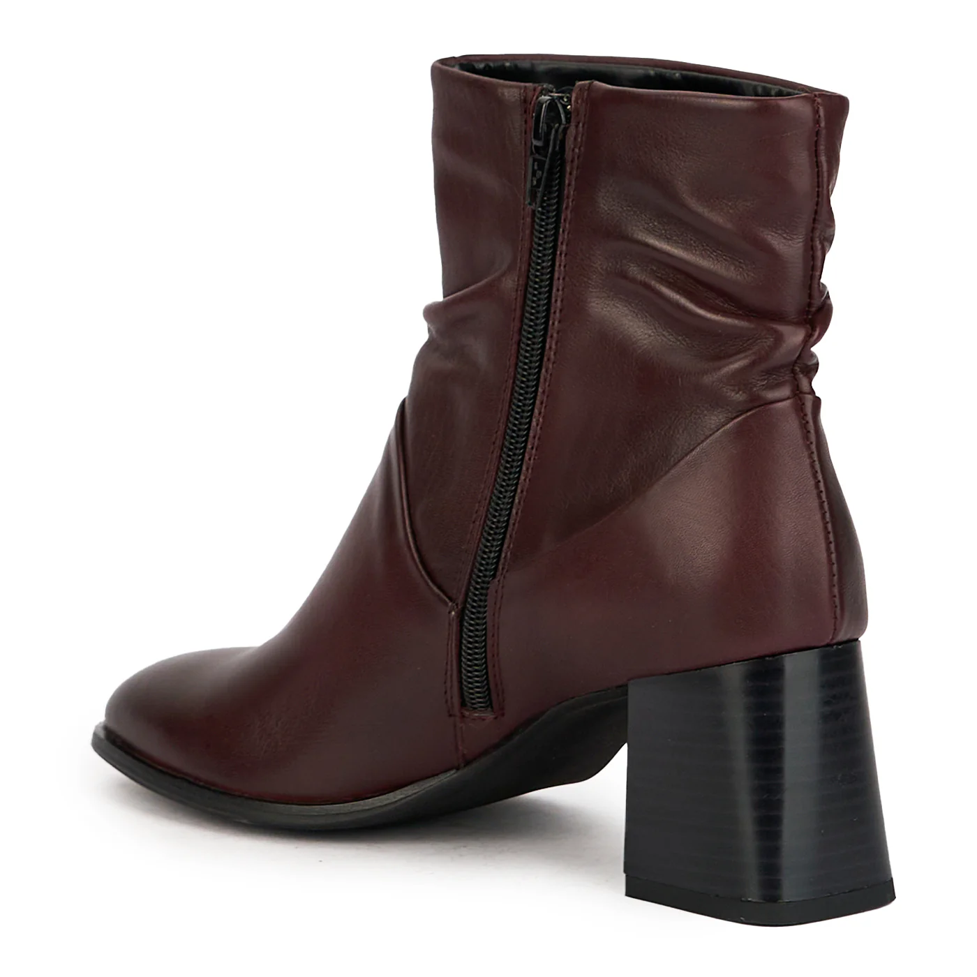 Botine dama din piele naturala visinie cu toc gros 6.5 cm 17239 - Image 2