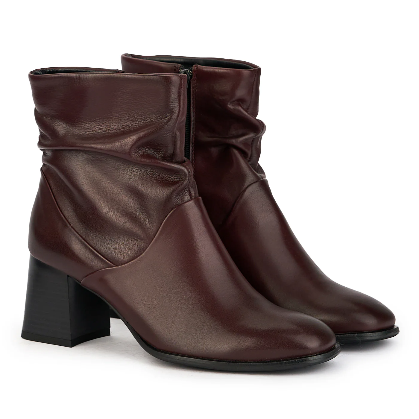 Botine dama din piele naturala visinie cu toc gros 6.5 cm 17239 - Image 4