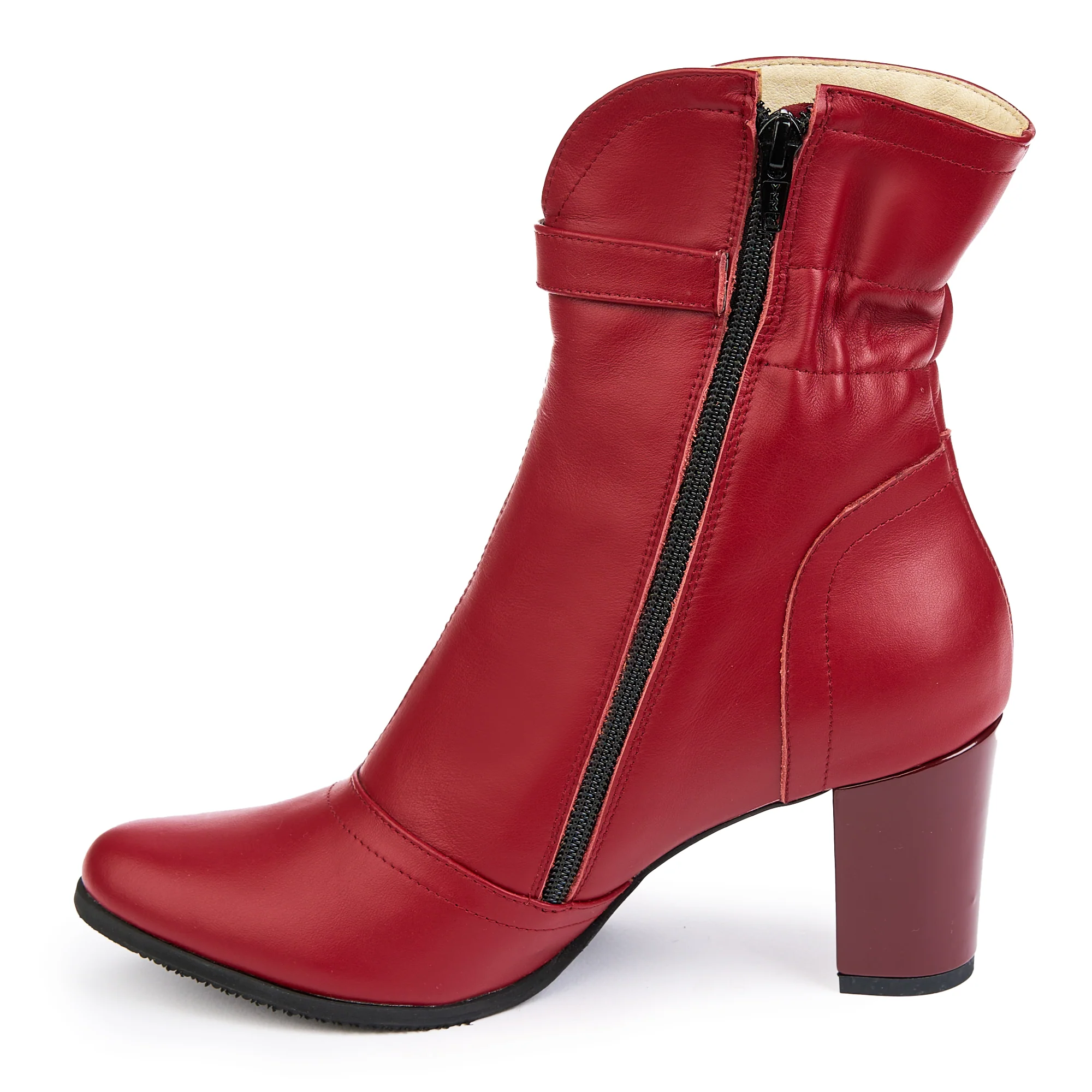 Botine dama din piele naturala visinie cu toc gros 7.5 cm 14834 - Image 2