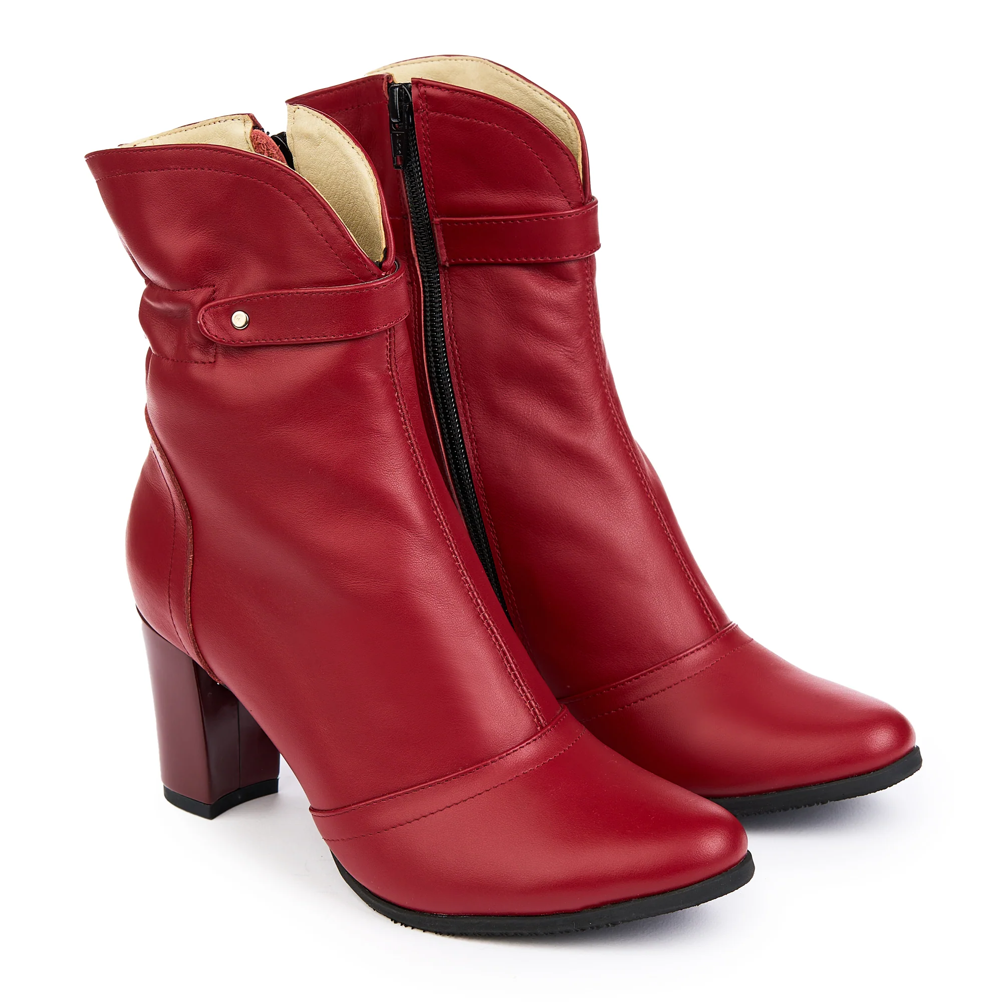 Botine dama din piele naturala visinie cu toc gros 7.5 cm 14834 - Image 3