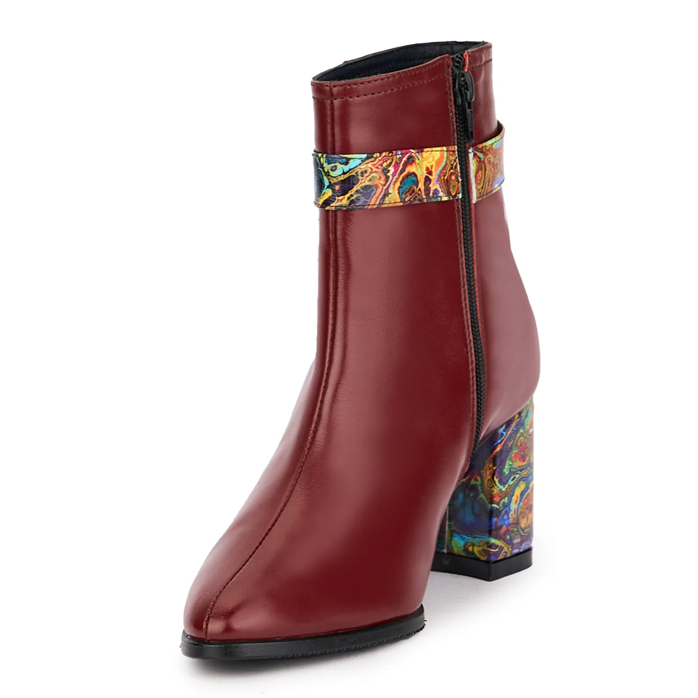 Botine dama din piele naturala visinie cu toc gros 7.5 cm 17100 - Image 3