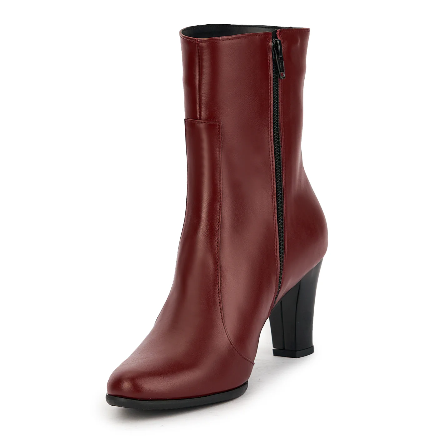 Botine dama din piele naturala visinie cu toc gros 7.5 cm 17345 - Image 3