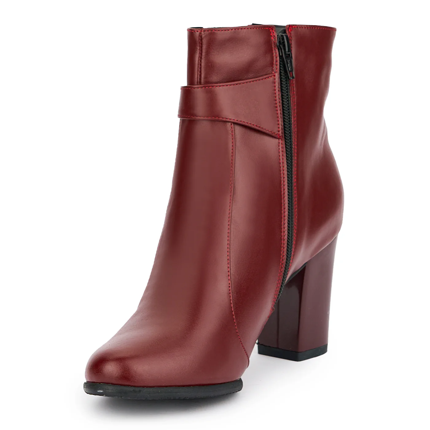 Botine dama din piele naturala visinie cu toc gros 8 cm 15165 - Image 3