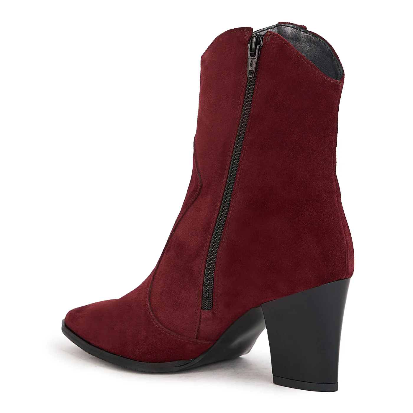 Botine dama din piele naturala visinie cu toc gros 8 cm 17266 - Image 2