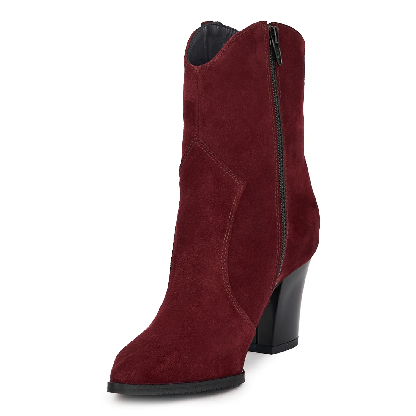 Botine dama din piele naturala visinie cu toc gros 8 cm 17266 - Image 3