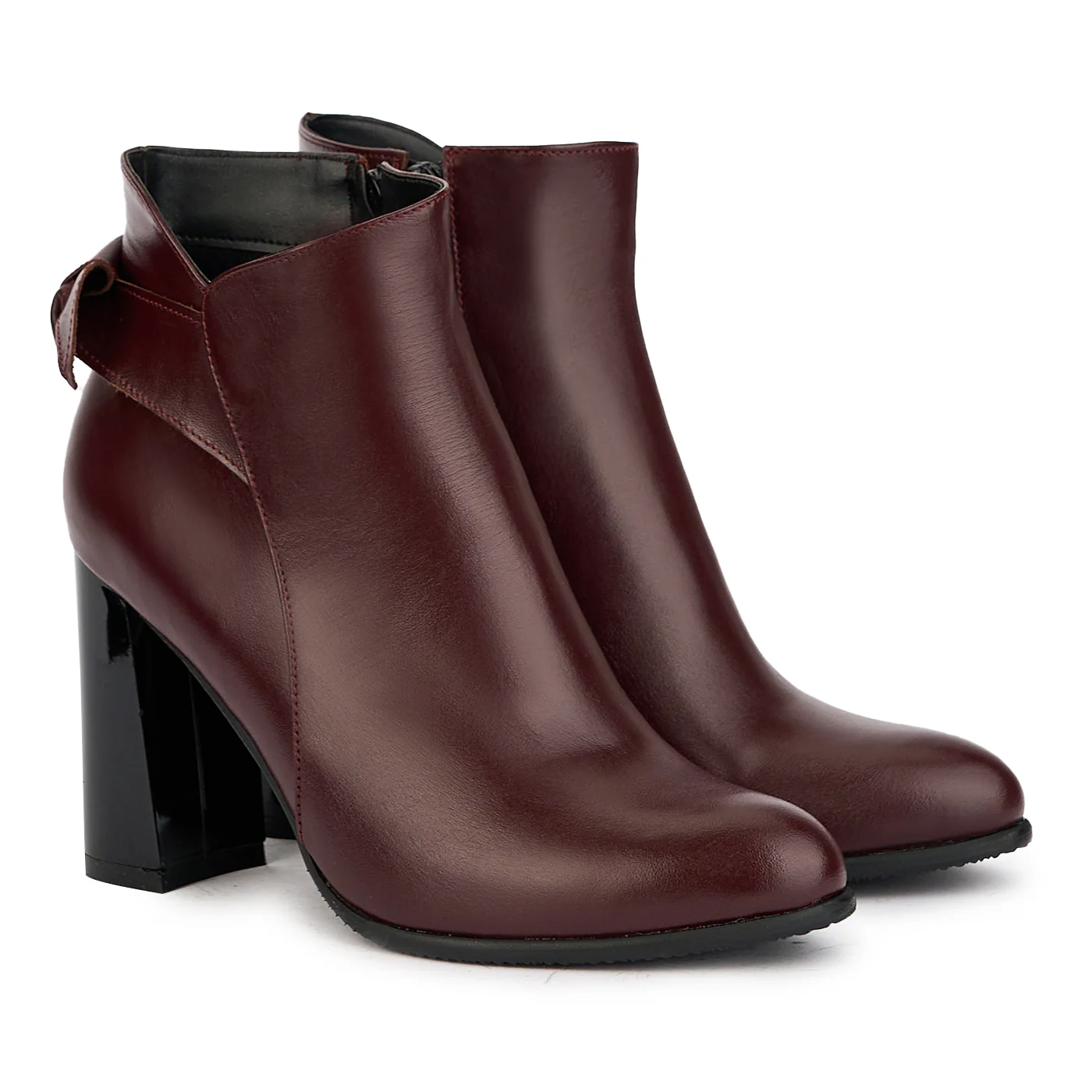 Botine dama din piele naturala visinie cu toc gros 9.5 cm 17258 - Image 4
