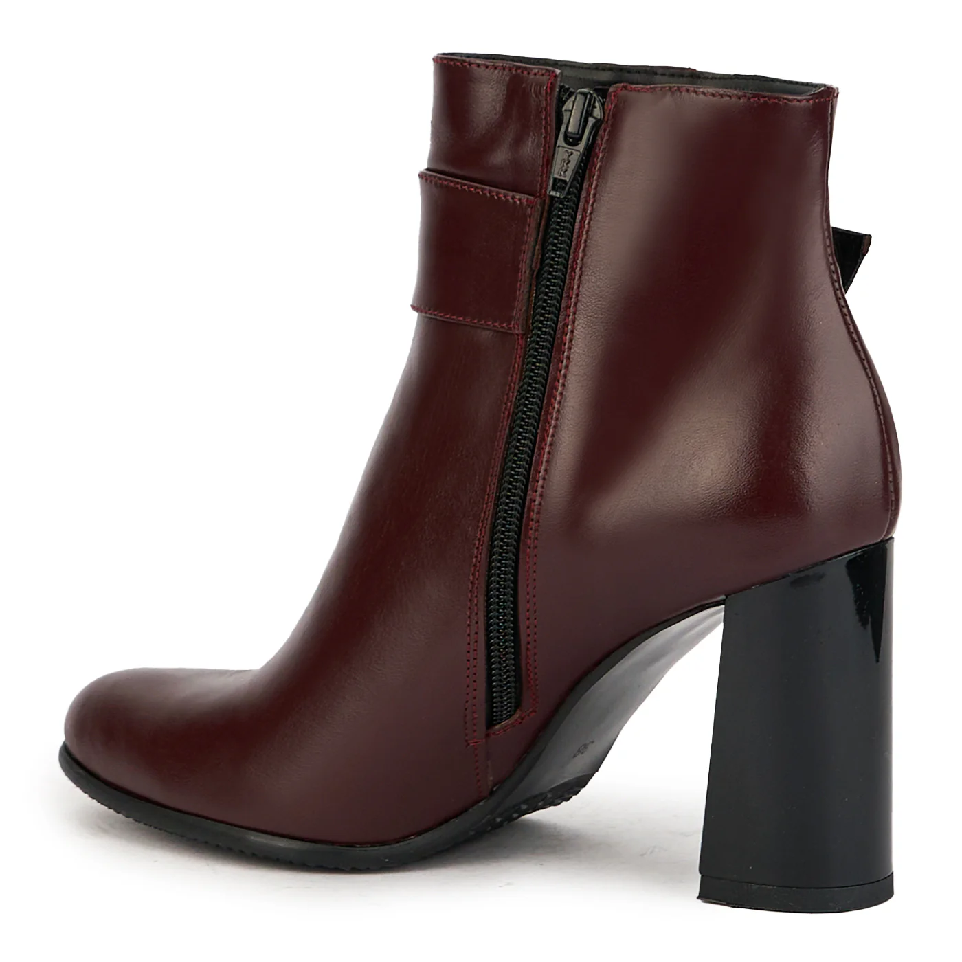 Botine dama din piele naturala visinie cu toc gros 9 cm 17358 - Image 2