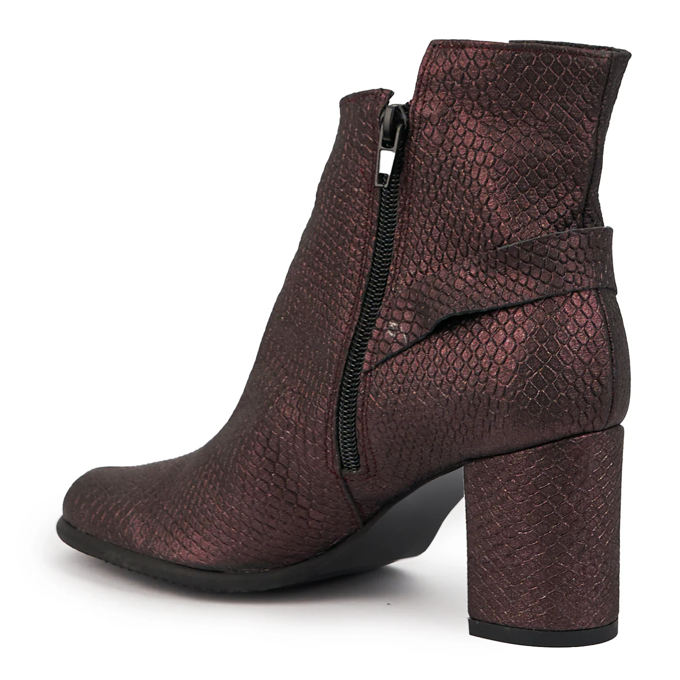 Botine dama din piele naturala visinie sidefat cu toc gros 7 cm 14684 - Image 2