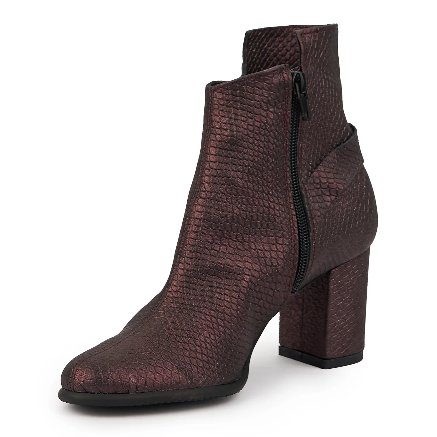 Botine dama din piele naturala visinie sidefat cu toc gros 7 cm 14684 - Image 3