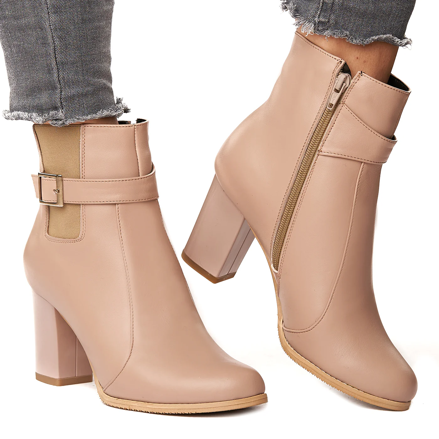 Botine Dama Piele Bej Toc 8 Cm 6040 - Image 2
