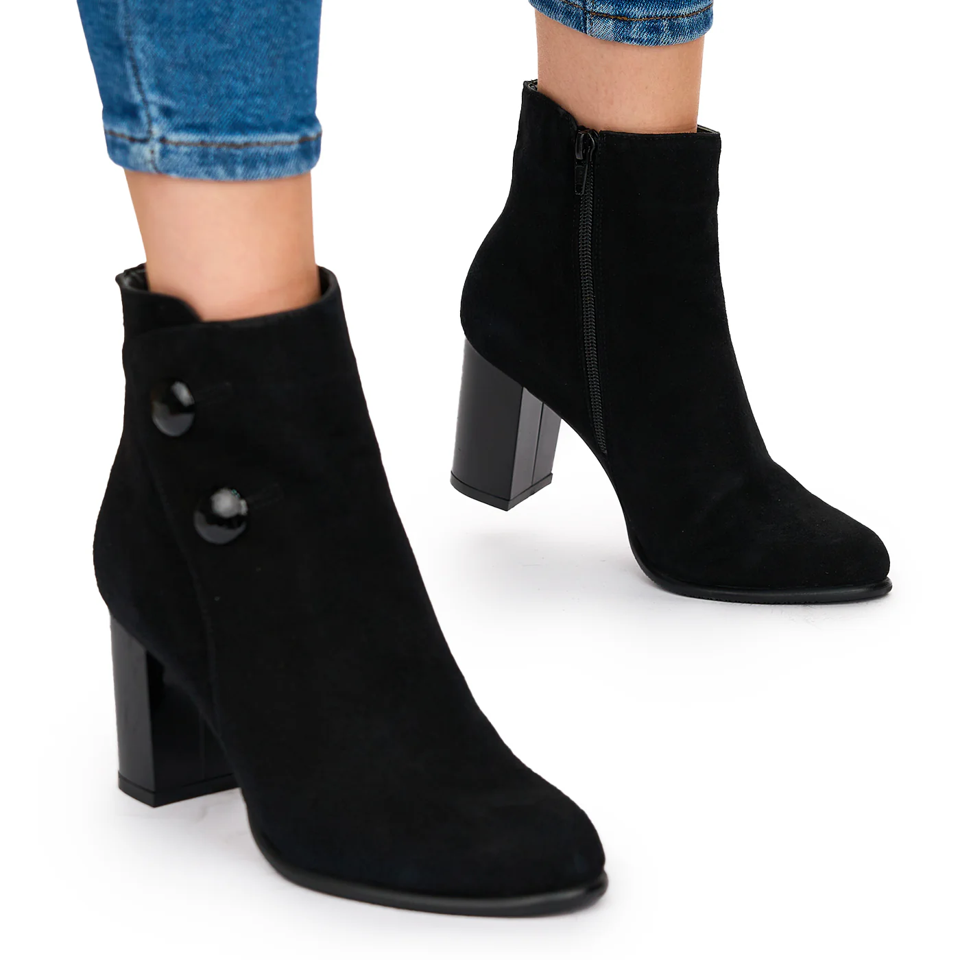 Botine Dama Piele Intoarsa Negre Toc 8 Cm 10593 - Image 2