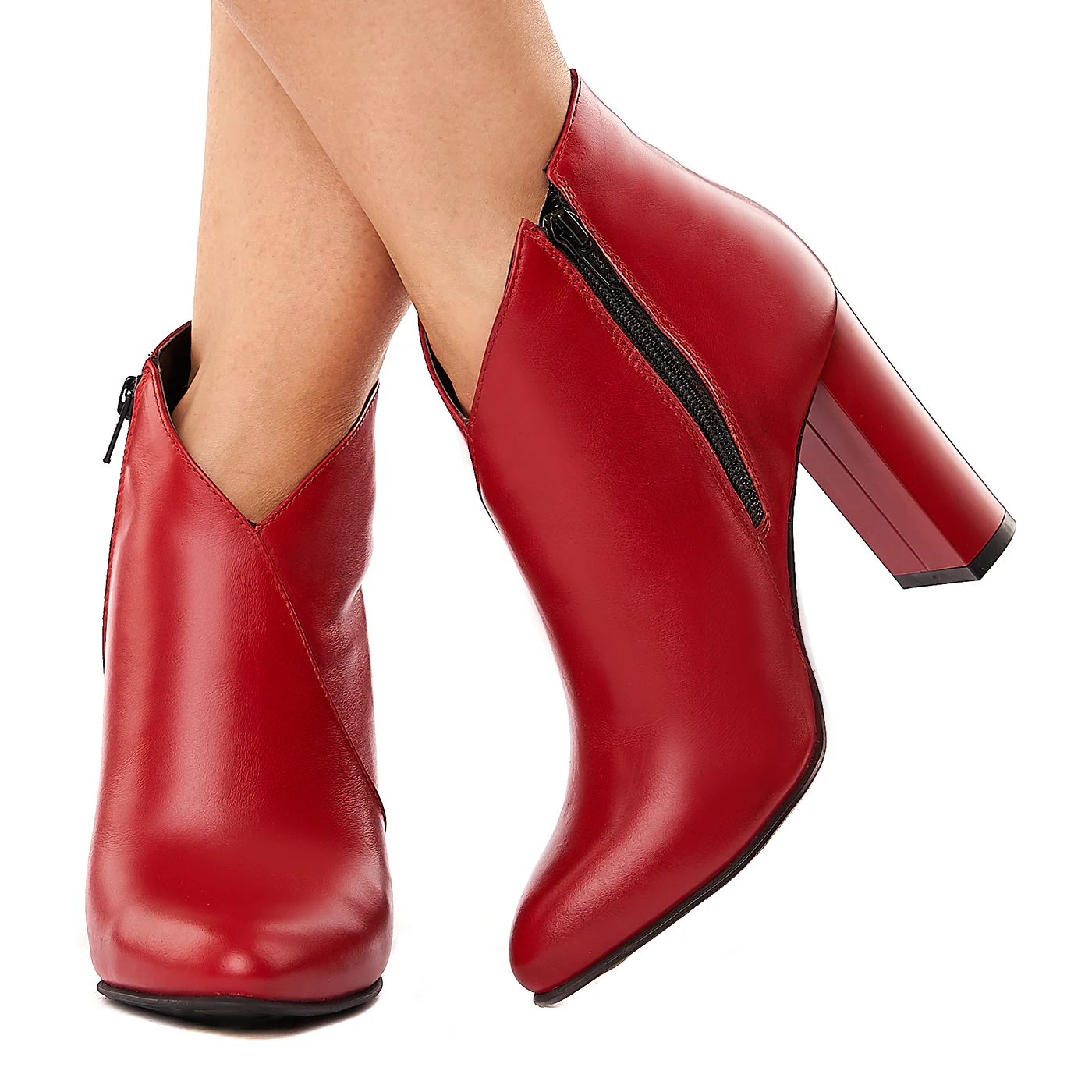 Botine dama rosii din piele naturala 3455 - Image 3