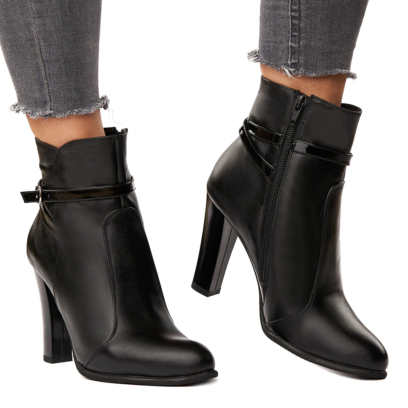 Botine de Dama cu Toc 10 Cm din Piele Naturala Neagra 6174 - Image 2