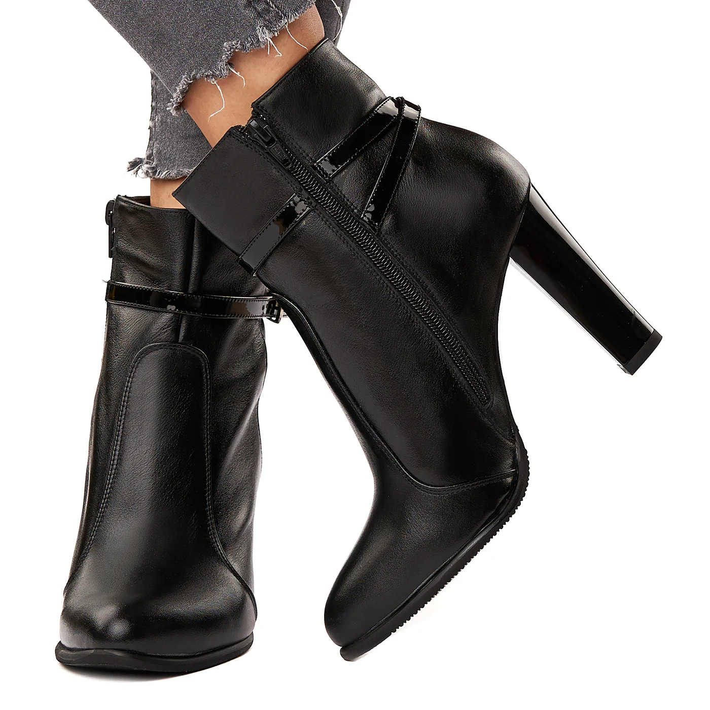 Botine de Dama cu Toc 10 Cm din Piele Naturala Neagra 6174 - Image 3