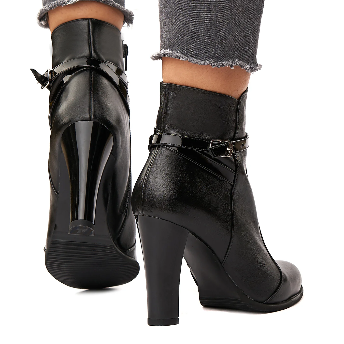 Botine de Dama cu Toc 10 Cm din Piele Naturala Neagra 6174 - Image 4
